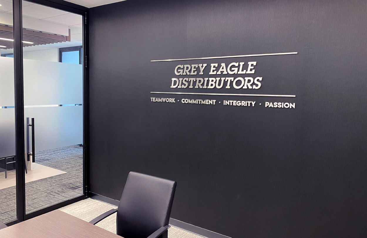grey eagle distributors industrial workplace beverage architecture interior design branding and environmental graphic design