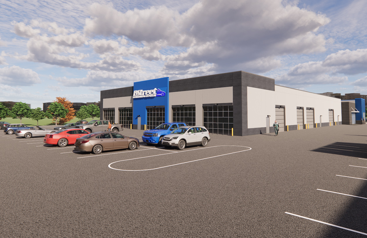 2_image + text_bstreet chesterfield B Street Collision Center architecture interior design workplace