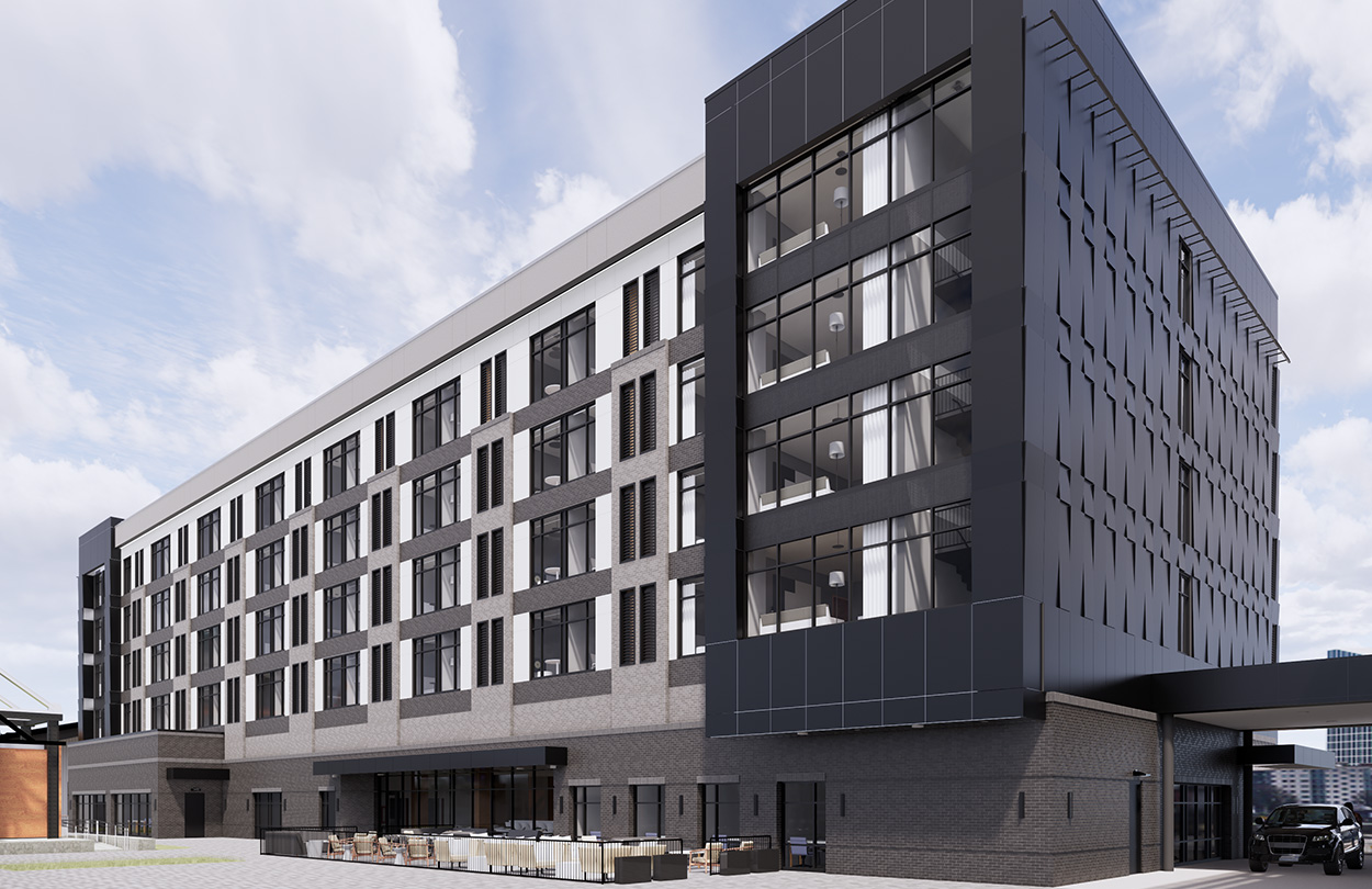 4_image + text ac hotel ext back ac hotel cedar rapids architecture interior design hospitality