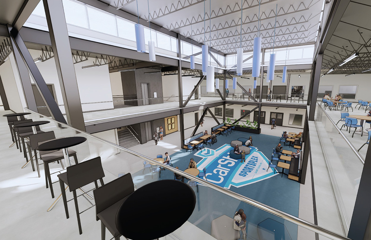 2_carshield mezzanine carshield sportsplex architecture interior design recreation